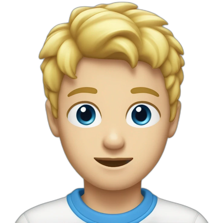 Garçon blond au yeux bleu avec un sweat-shirt bleu emoji