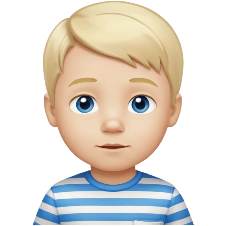 Toddler boy with blonde hair and blue eyes with a white and blue striped shirt on emoji