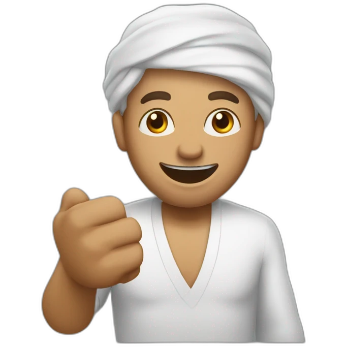 a morrocain man who pointed in front of him with a protein in his hand without laughing emoji