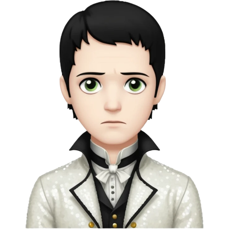 Victor Frankenstein with black hair, white sequin outfit emoji