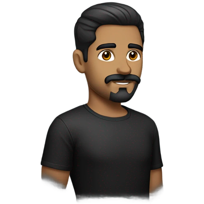 boy wearing black t shirt has mustache and beard looks armenian and has slick back hair emoji