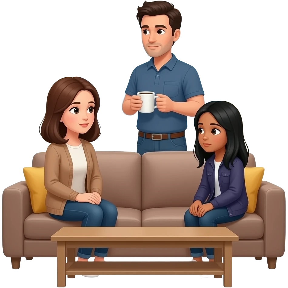 Parents talking to their emo teenage daughter inside their home emoji