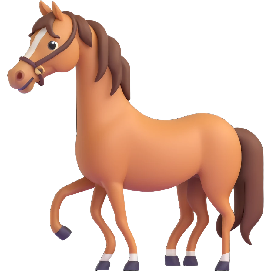 horse standing, isometric view, emoji style, wink emoji