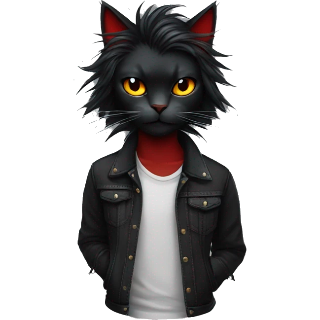 Edgy Black Cat with Long Emo Hair with Red Streaks emoji