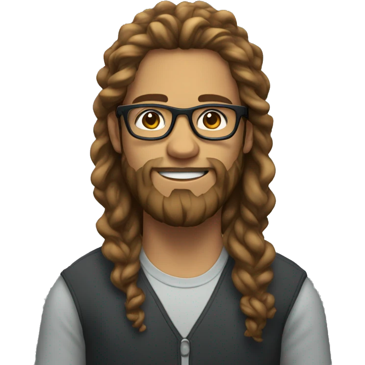 Young man with long curly hair and full beard wearing glasses emoji