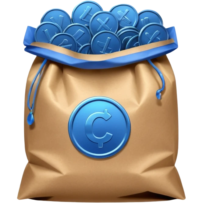 blue coins inside a brown bag  emoji