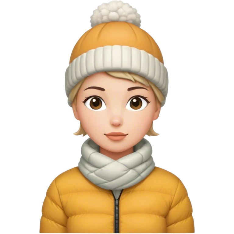 ผู้หญิงผมบอลใส่หมวกใส่ผ้าพันคอผูกปรียาไว้ผมสั้นใส่ชุดกันหนาว emoji