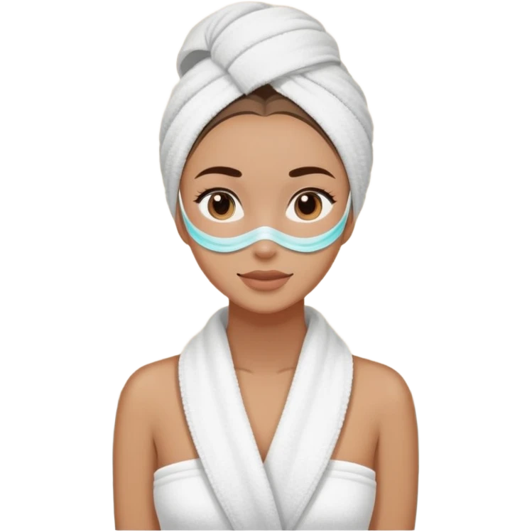 Girl in a spa with a face mask on and a towel on her hair emoji