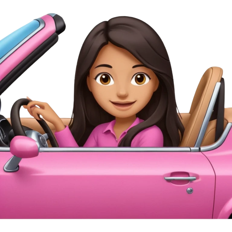 Девушка с тёмными длинными волосами и смуглой кожей сидит в красивой розовой машине  emoji