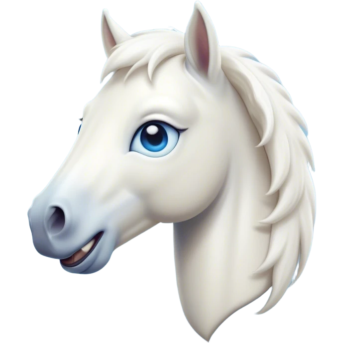 Cinematic Comical White Horse Portrait Emoji, Head tilted dramatically with an exaggeratedly amused expression, featuring a striking white fur with a glossy finish and wide, expressive blue eyes filled with playful disbelief, Simplified yet hilariously expressive features, highly detailed, glowing with a slightly sassy glow, high shine, dramatic yet playful, stylized with an air of cheeky mischief, bright and endearing, soft glowing outline, capturing the essence of a spirited and over-the-top horse, so meme-worthy it feels like it could side-eye its way into internet fame instantly! emoji