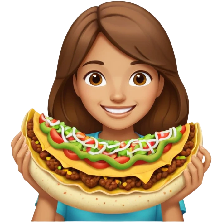 Brown hair girl eating a huge taco emoji