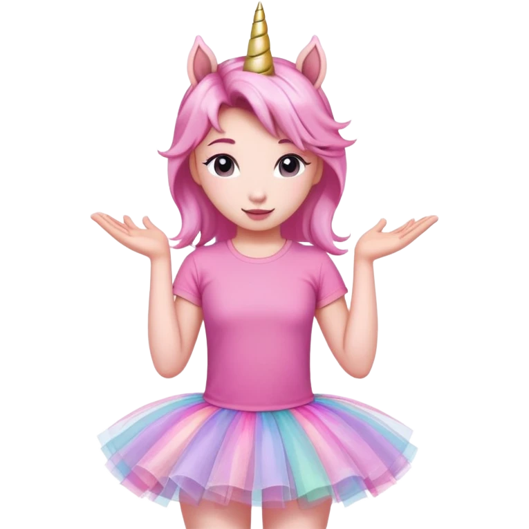 head of an anthropomorphised female unicorn in tutu and pink t-shirt, standard pose emoji