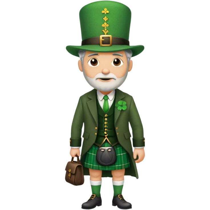 Tall grey haired man with green peaky hat and kilt st. Patrick’s Day emoji