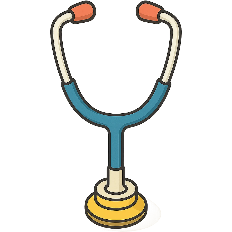 stethoscope front view, looking straight into the frame, 2D isometric style, highly detailed drawing, detailed shadows and highlights, clean contours, soft lighting, transparent background emoji
