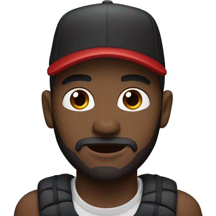 Black male with red baseball cap, brown eyes goatee beard emoji