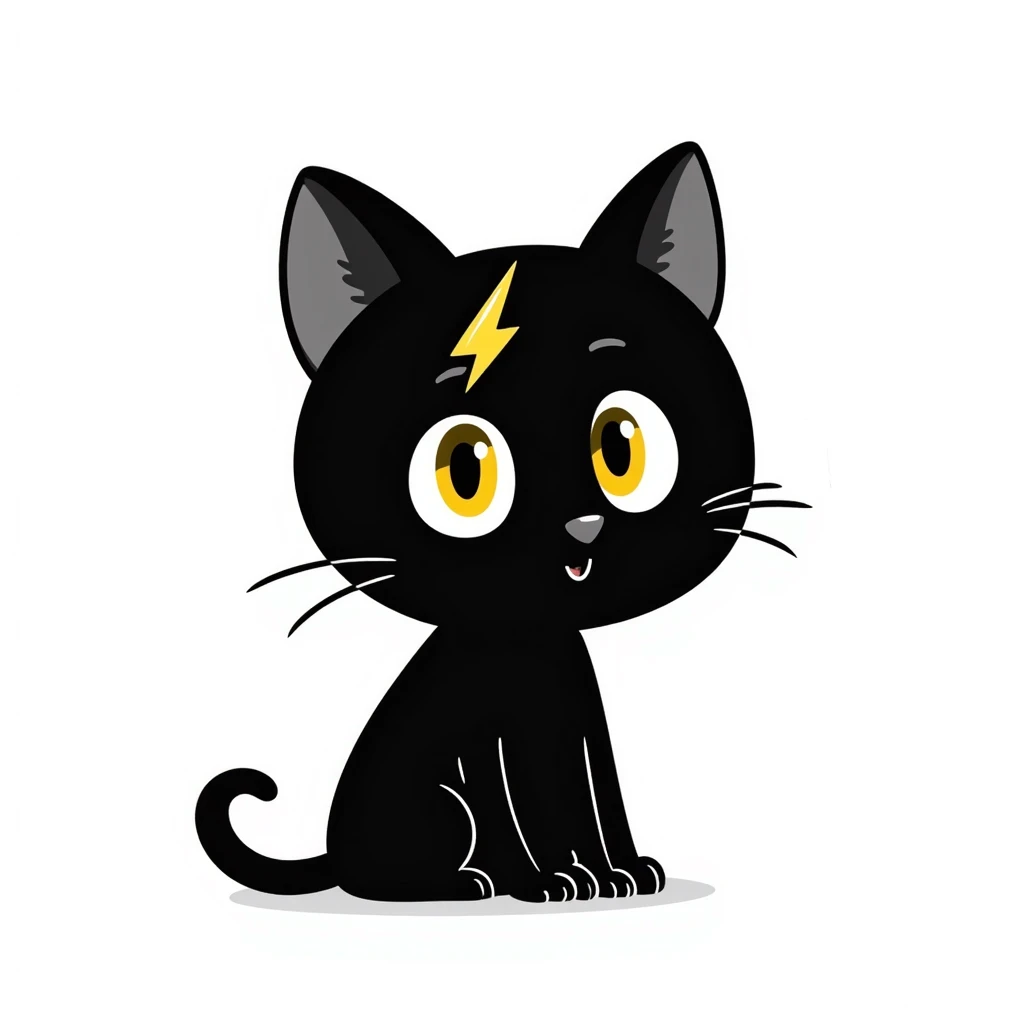 cute black cat with big yellow eyes, thunder scar on forehead like Harry Potter emoji