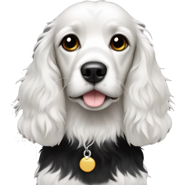 Small completely black spaniel with black fur on his whole face and white fur on chest emoji