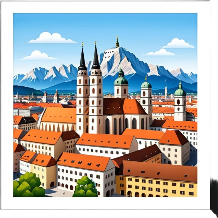 Munich with Frauenkirche and Alps emoji