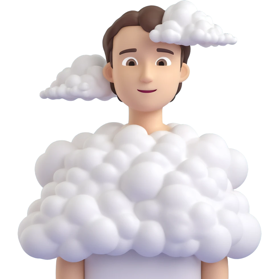 person made entirely of volumetric clouds, shoulder up emoji
