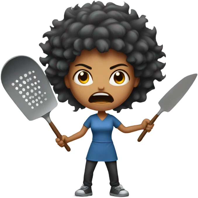 angry woman throwing kitchen utensils in anger emoji