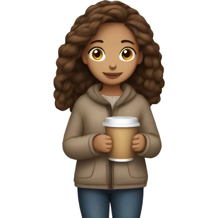 A light skinned brown hair and brown eyes girl holding a cup of coffee with a cozy blanket on  emoji