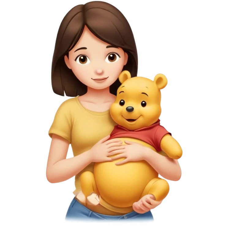 Pretty brunette girl rubbing Winnie the Pooh’s belly emoji