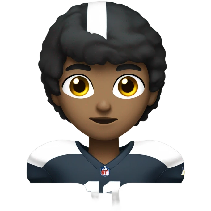 Teen with black hair gold eyes playing quarterback football emoji