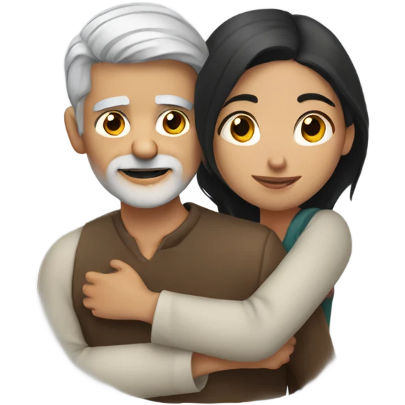 Gray haired man hugs dark haired Mexican girl emoji