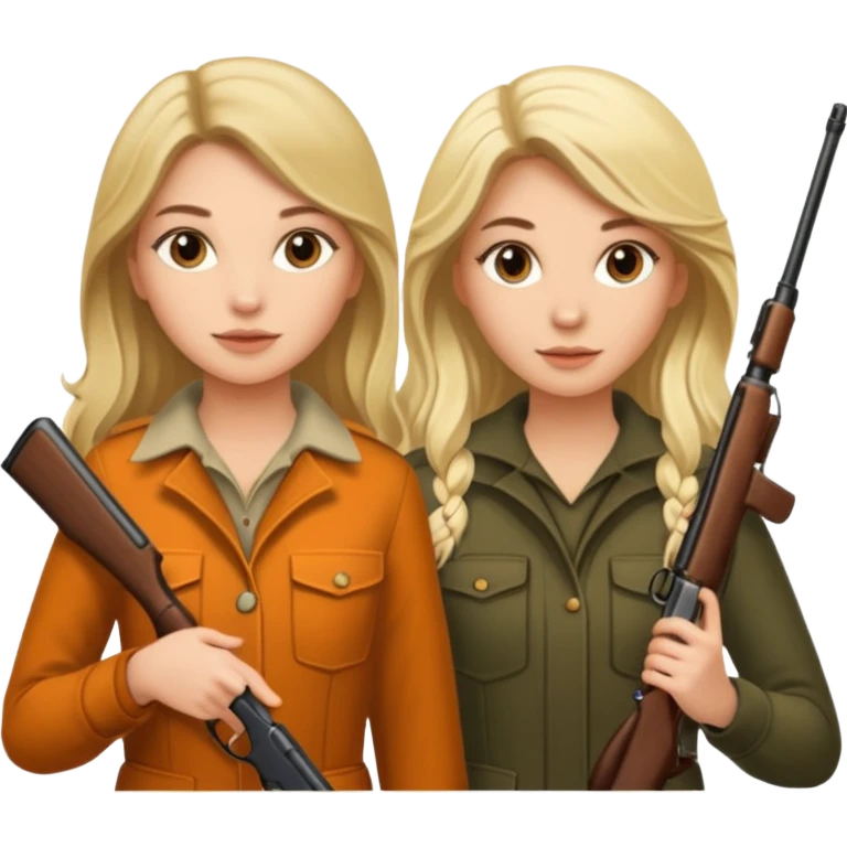 Long haired Brunette and blonde female hunting friends emoji