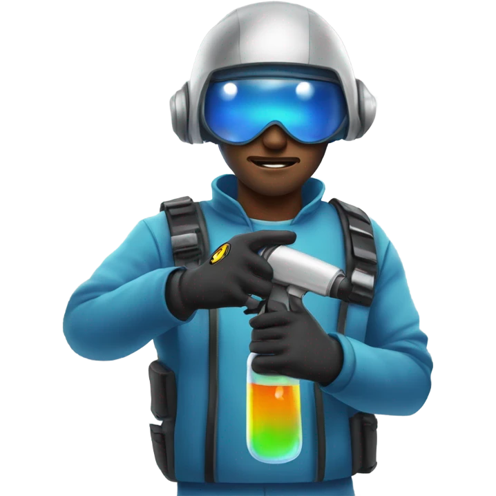 Guy in reflective gear with a bubble gun in each hand emoji