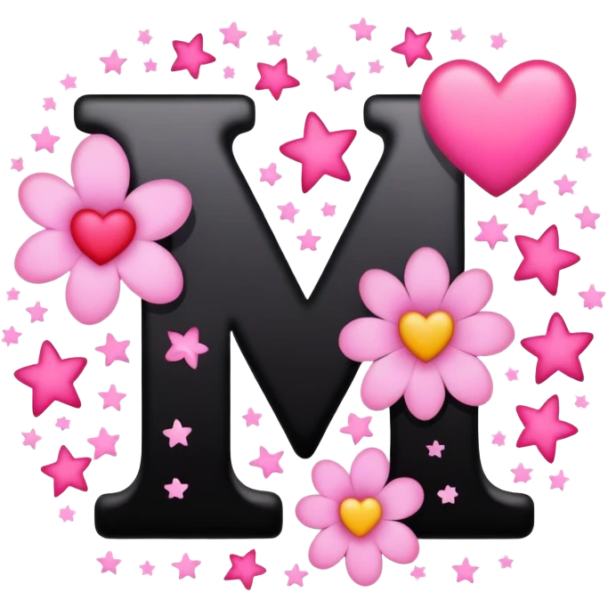 The letters KK in black font with a pink heart stars and flowers emoji