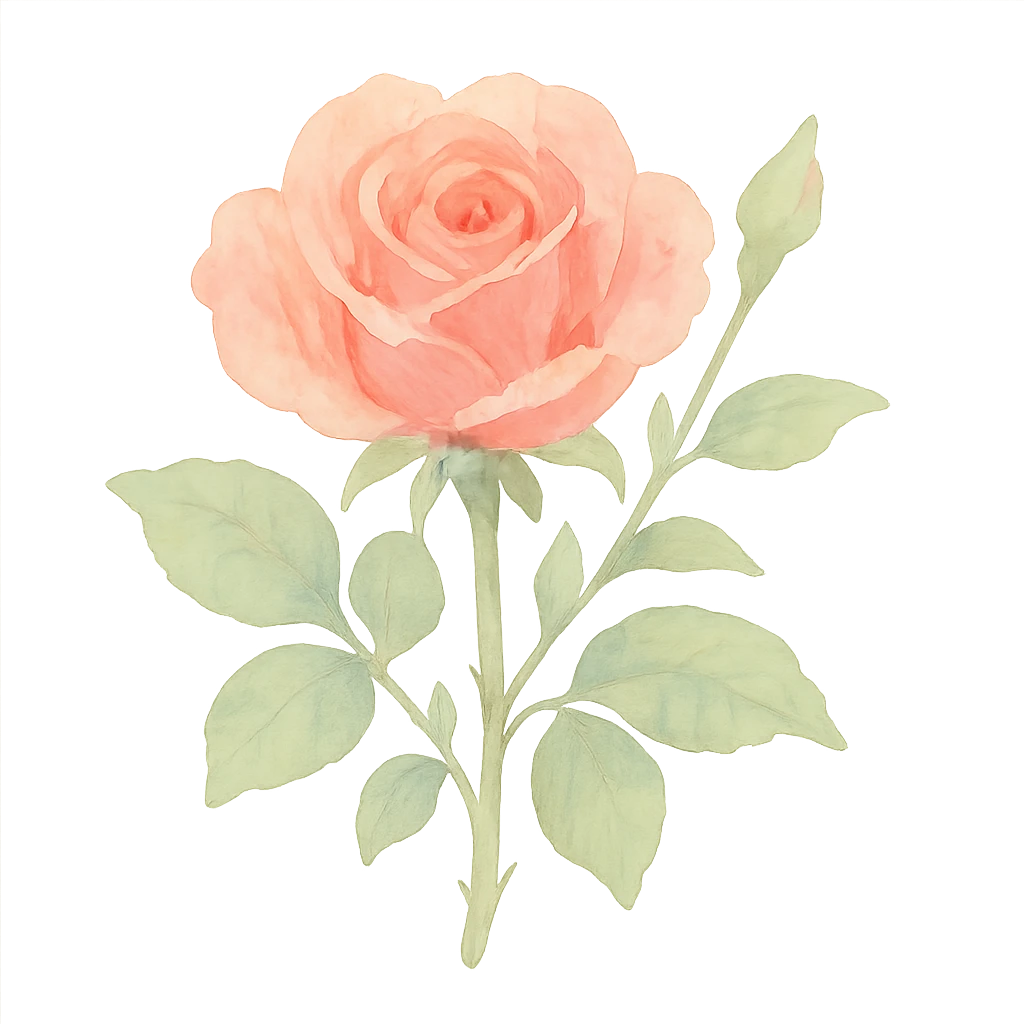 watercolor illustration of a rose, light brush strokes, pastel shades emoji