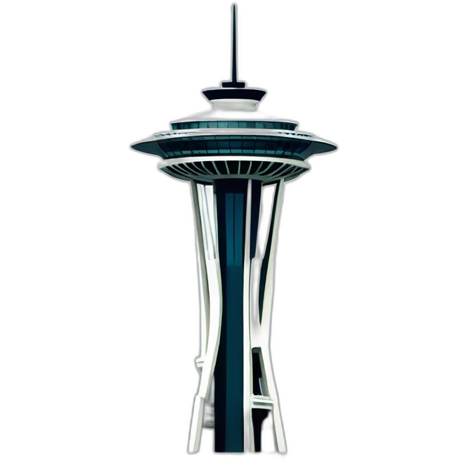 Seattle Space Needle tower 🗼, clean and minimalist design, iconic design. Distinctive spire and futuristic appearance. iOS emoji style. emoji