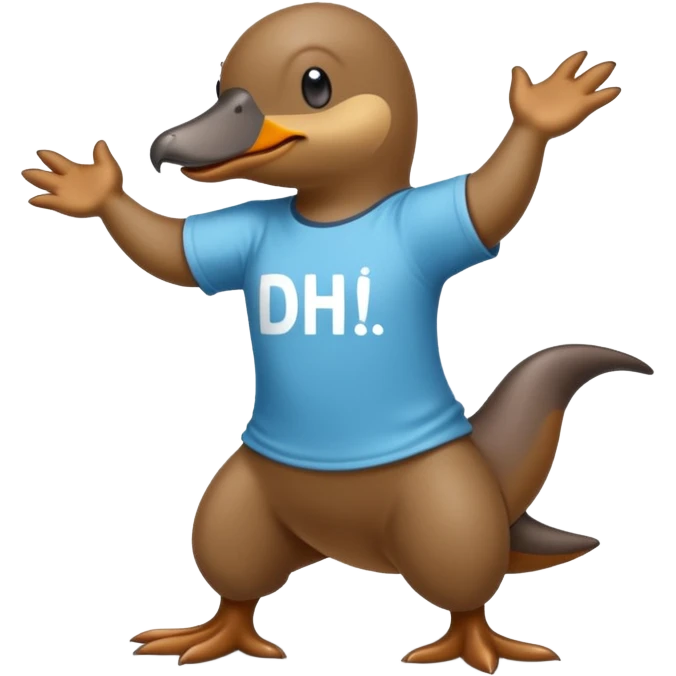 a platypus dancing with a shirt that says “dih” emoji