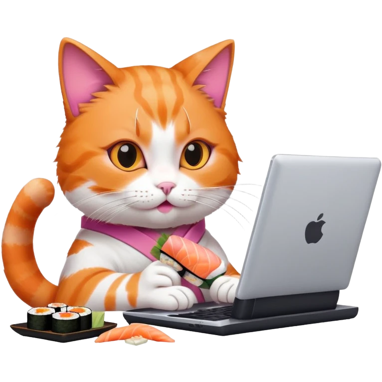 cat eating sushi at a computer emoji
