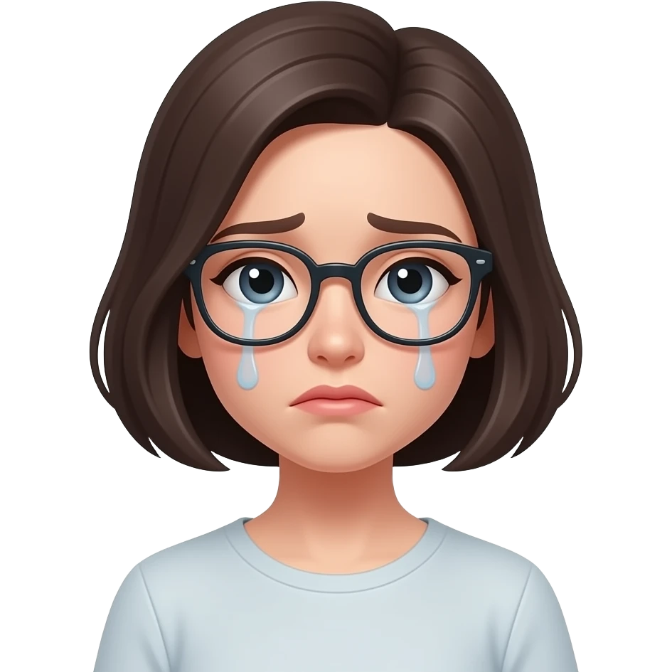 pretty female short hair glass sad emoji