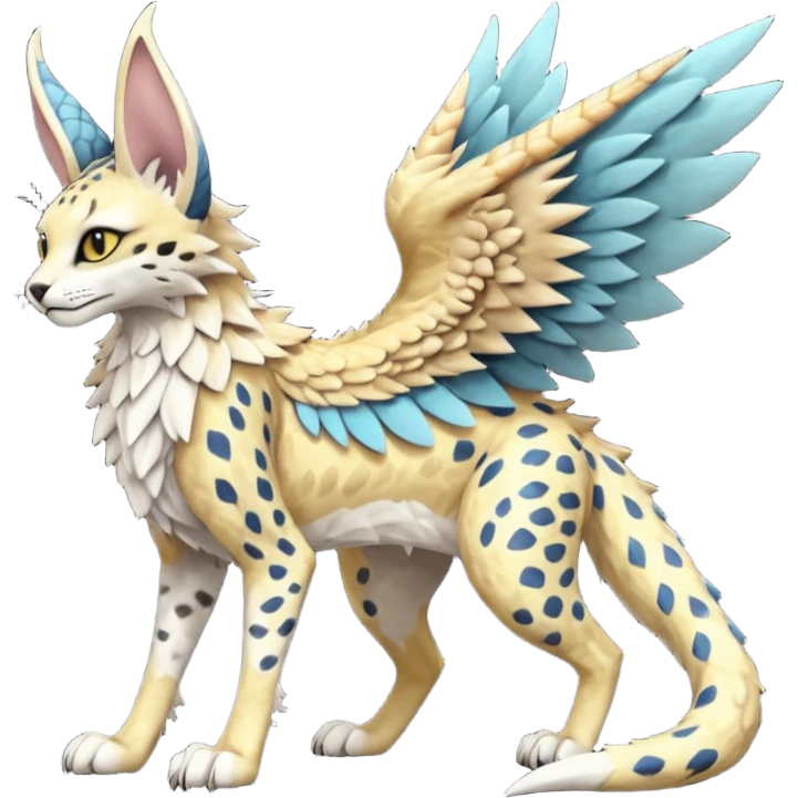 Epic complex detailed realistic aesthetic-scenic-Fakémon-Trico-Sergal-Serval-Vernid-creature emoji