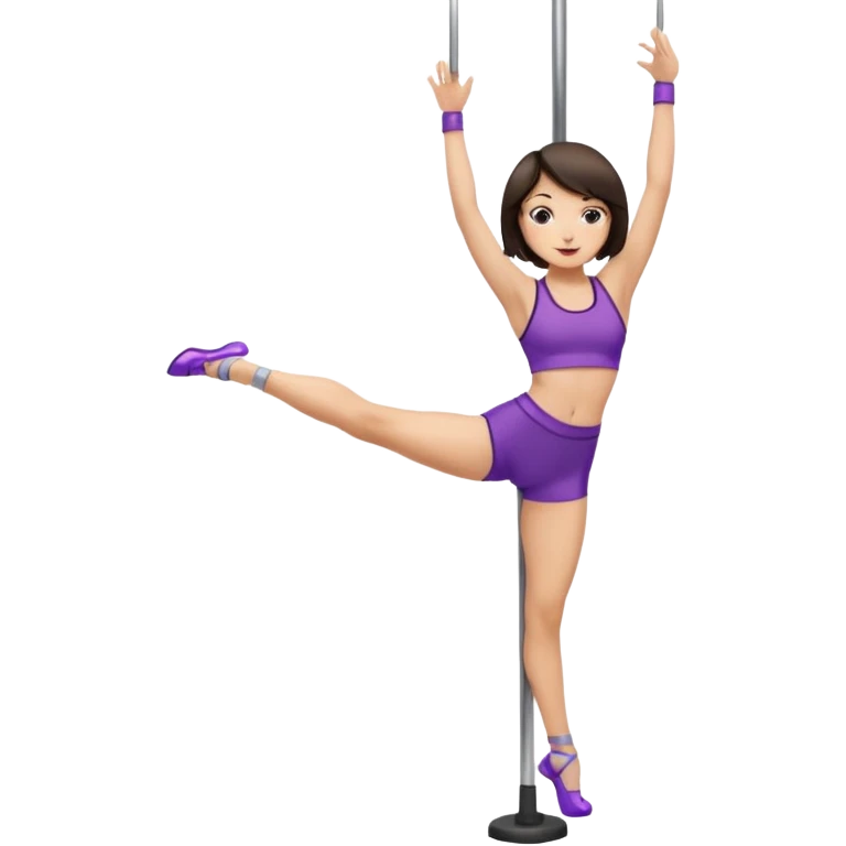 brunette with short hair (bob) and light skin pole dancing emoji