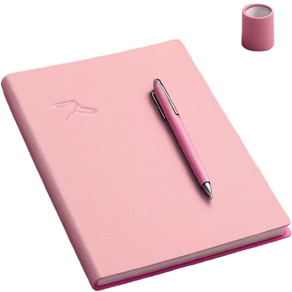 Pink notebook with pen emoji