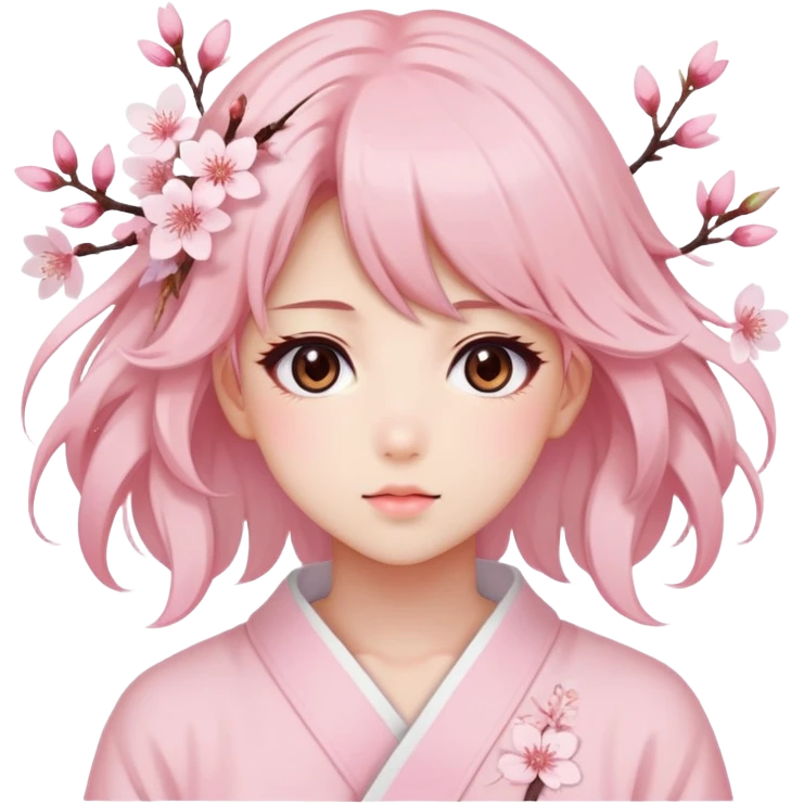 A Gorgeous Beautiful Anime Lady Sakura Cherry Blossom and Pretty Hair, pastelcore aesthetic, pastel pink and white emoji