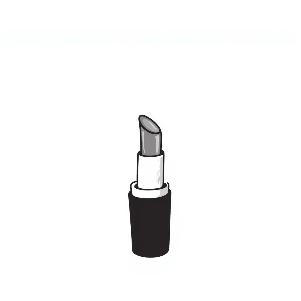 lipstick tube with cap and lipstick showing, pastel colors dd9fb0 ffc6d3 a3bfc9 c4bee2 f1b091, hand-drawn doodle style emoji
