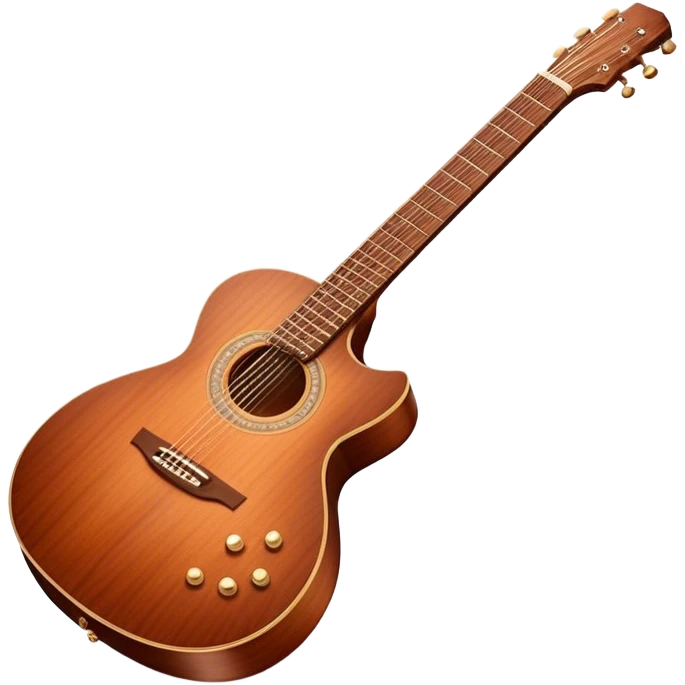 Cinematic Realistic Guitar, smooth mahogany body with intricate wood grain, steel strings reflecting soft light, gentle hand positioning on the fretboard, glowing with warmth and musical soul. emoji