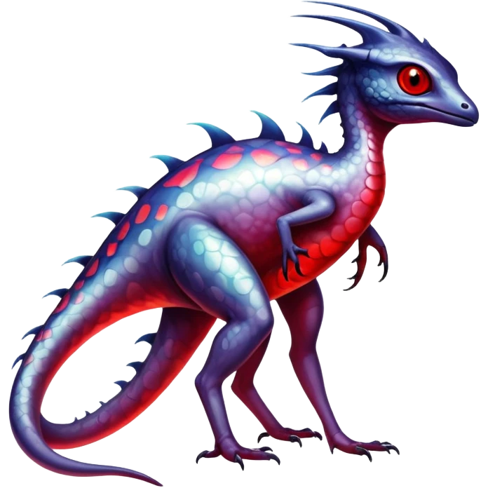 a translucent white with black belly and red eyes iridescent ethereal tropical edgy vernid-fionbri-creature with splash patterns full body emoji