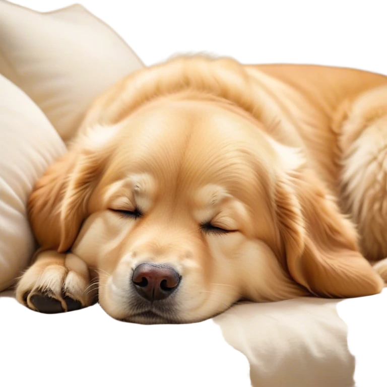 Cinematic Chubby Sleeping Golden Retriever Portrait Emoji, Chubby and serene, with a round, adorable build and a soft, fluffy golden coat, eyes gently closed in peaceful slumber, Simplified yet irresistibly endearing features, highly detailed, glowing with a gentle, dreamy glow, high shine, relaxed and content, stylized with a touch of whimsy, bright and heartwarming, soft glowing outline, capturing the essence of a blissfully sleepy pup, so comically serene it feels like it could roll out of the screen and snore with adorable charm! emoji