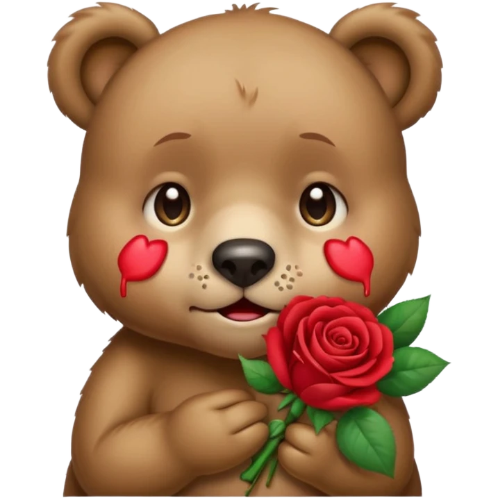 Cute bear with crying  eyes holding roses with this emoji expression  emoji