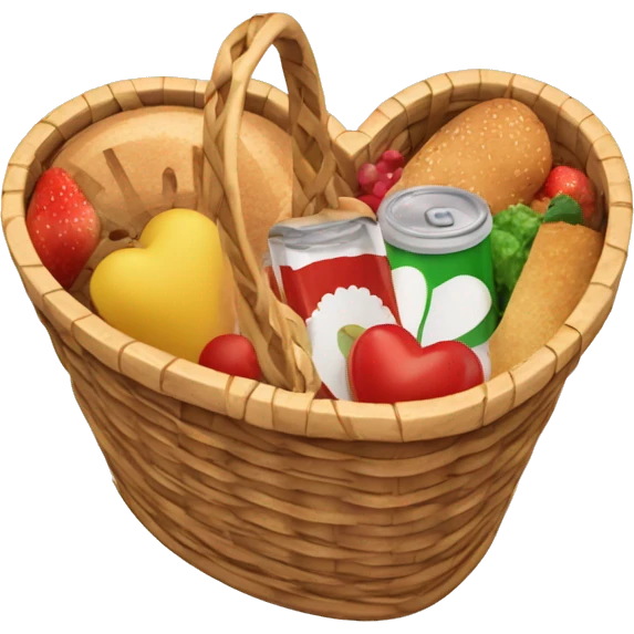 Heart shaped picnic basket with food in it and a white bow on it emoji