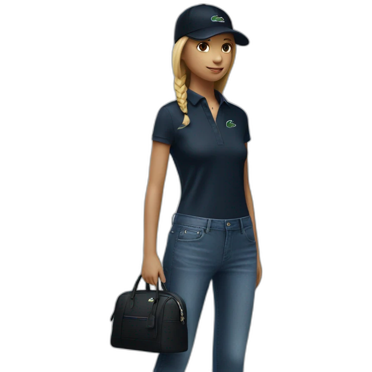 Lacoste bag girl with black lacoste cap emoji