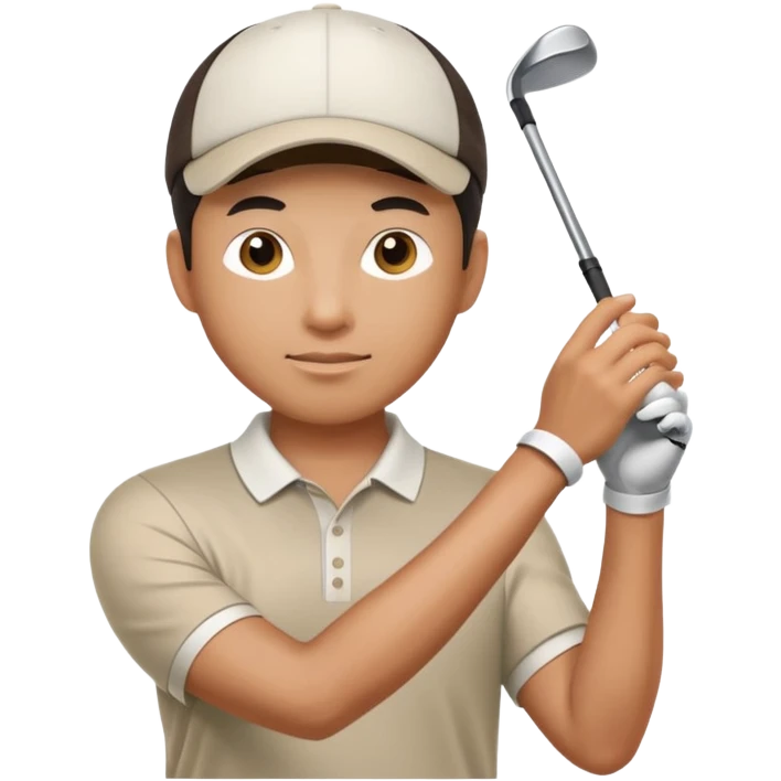 Asian male golfer upper body holding a golf ball emoji