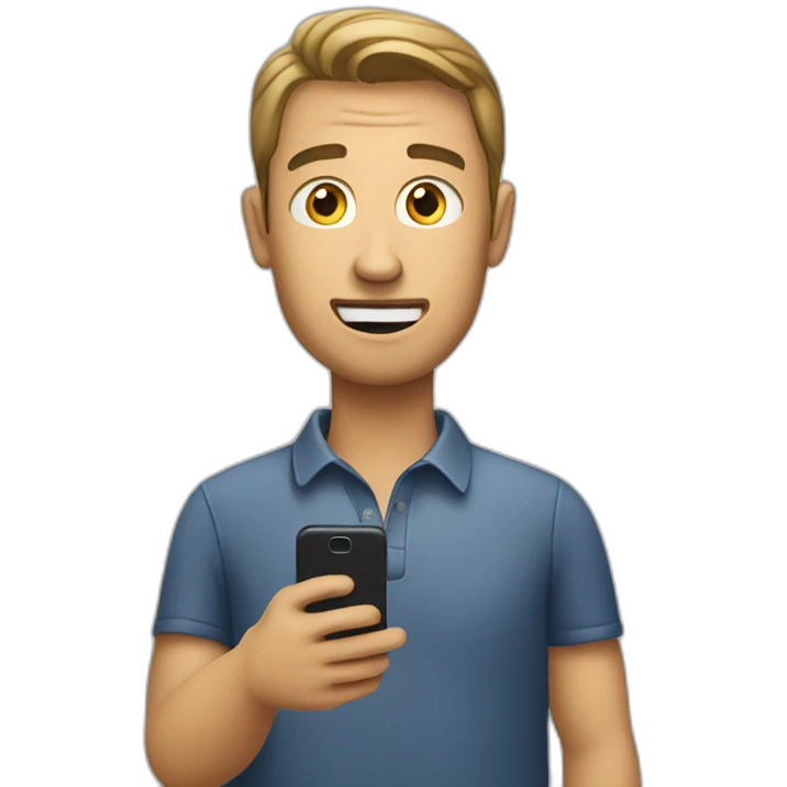 A man talks to his mobile phone sideways emoji