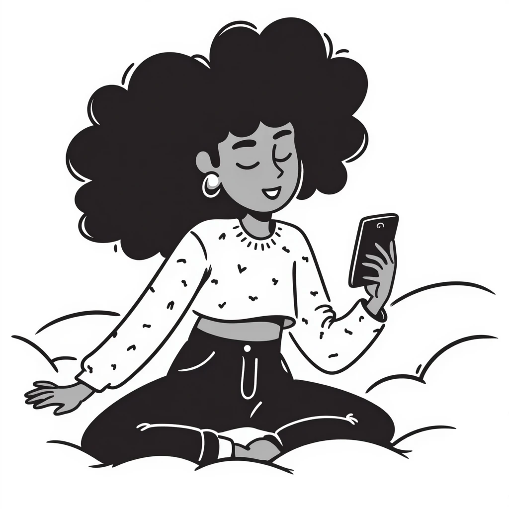 Brown-skinned teenage girl with curly black hair lying on bed looking at cellphone, heavy makeup, big lips, tight crop top, hoop earrings, choni style urban clothing emoji